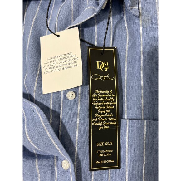 DG2 by Diane Gilman Shirt XS/Small Striped Short Sleeve Blue White Coastal NEW - Picture 5 of 9